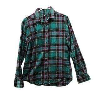 Uniqlo Flannel Shirt Mens S Overshirt Green Multicolor Plaid Long Sleeve